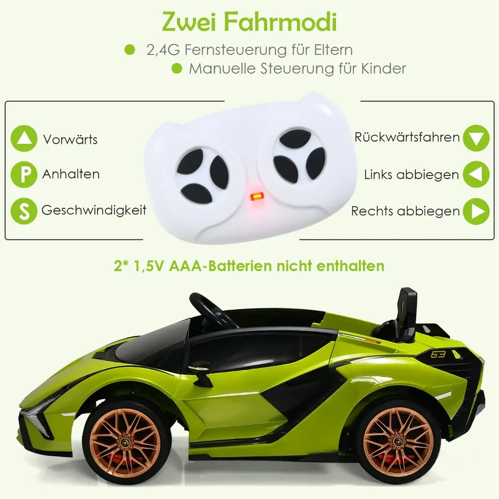 Детска електрическа кола Lamborghini 12V с дистанционно 2.4G и MP3, зелена, снимка 2