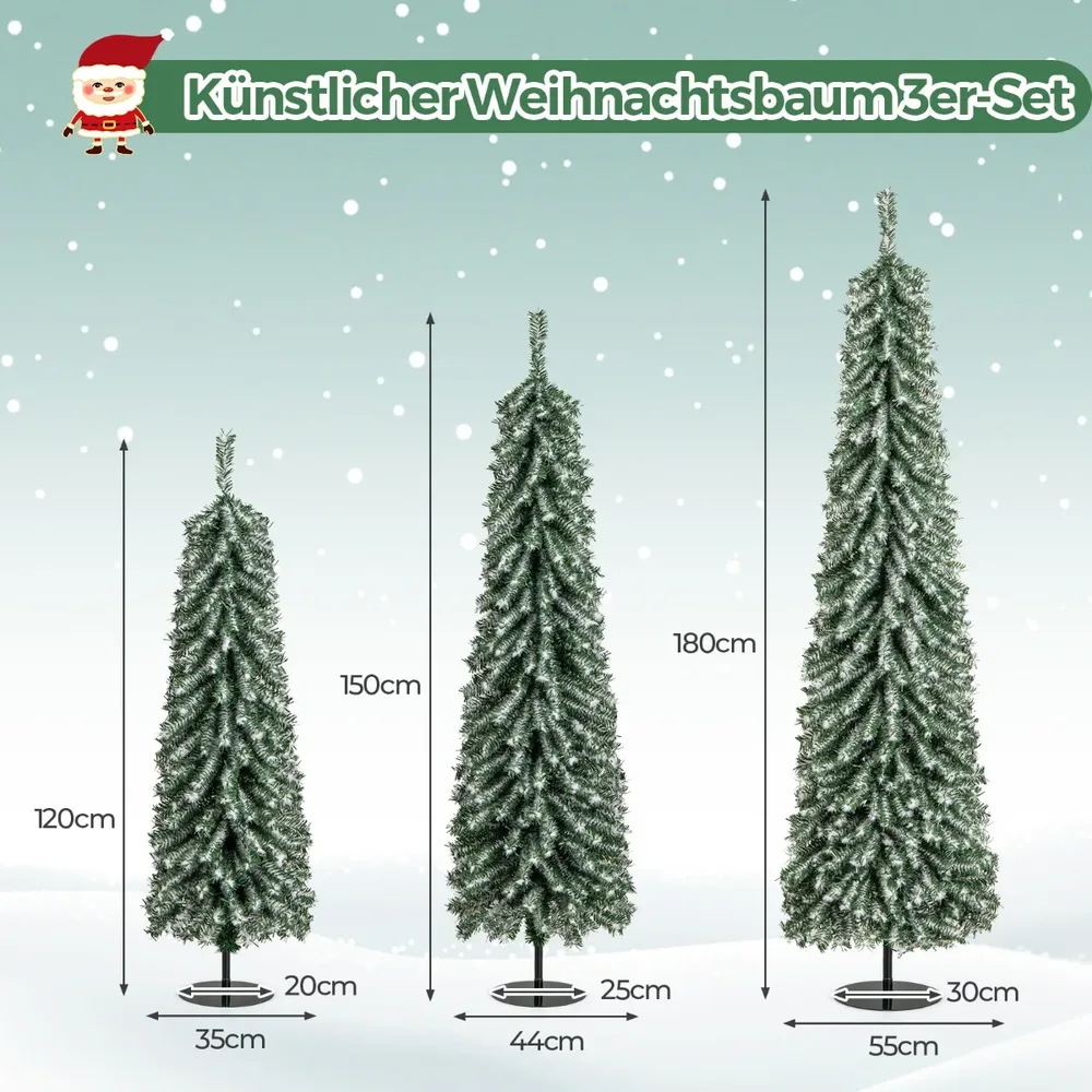 Комплект от 3 тесни изкуствени елхи с LED светлини, 120 / 150 / 180 см, снимка 8