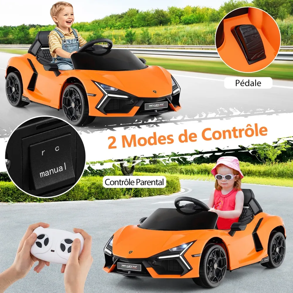 Детска електрическа кола Lamborghini Revuelto 12V с дистанционно, оранжева, снимка 2