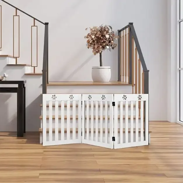 Сгъваема преграда за домашни любимци от 3 панела, 152 см, бяла, снимка 2