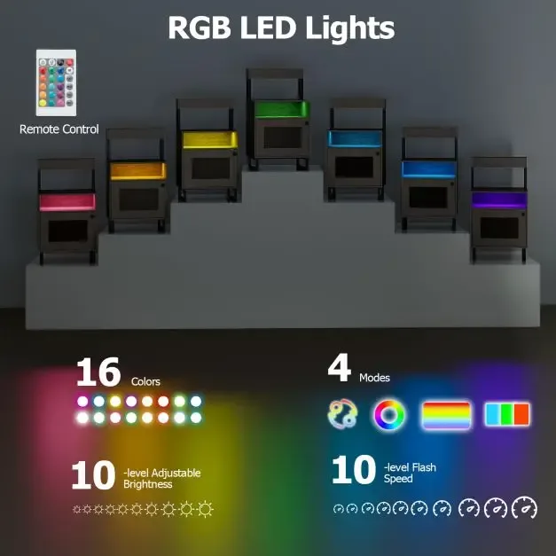 Модерно нощно шкафче на 4 нива с LED осветление и горна табла, сиво, снимка 7