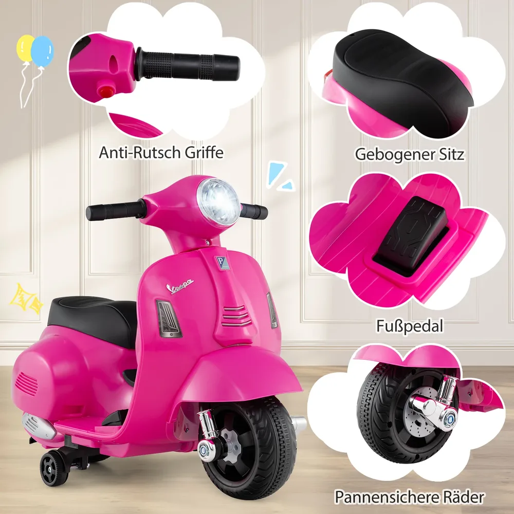 Детски електрически мотор Vespa 6V с LED фар и помощни колела, розов, снимка 8