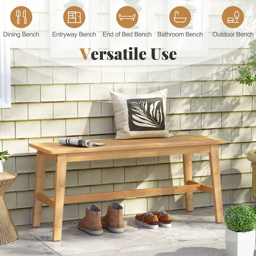 Бамбукова пейка за хранене с ръчно плетена седалка от ратан, 100 см, натурална, снимка 8