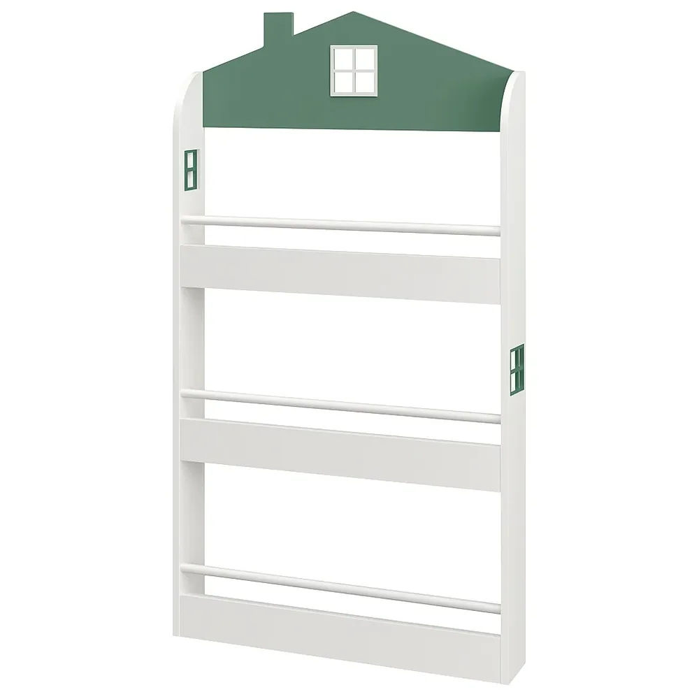 Детска етажерка за книги и играчки – къщичка, 3 рафта, дърво, 60x12x106 см, снимка 2