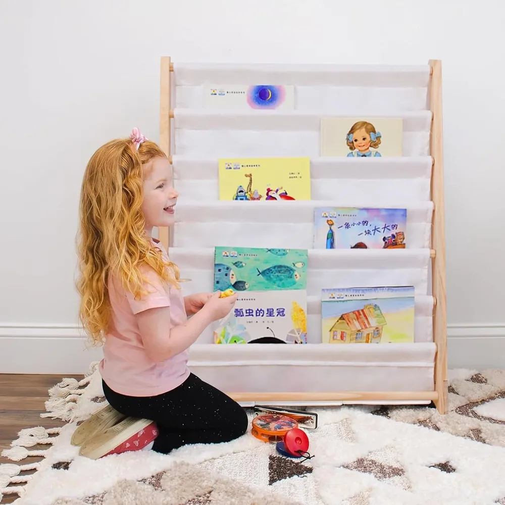 Детска етажерка за книги дърво, 6 рафта, Монтесори 64x30x79 см, снимка 10