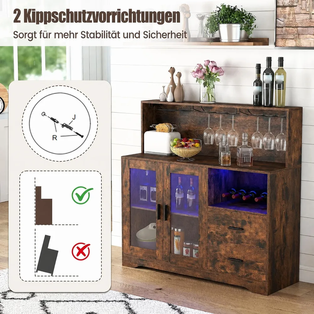 Кухненски бюфет с отворени отделения, контакти и LED осветление, 120 × 40 × 115,5 см, кафяв, снимка 7