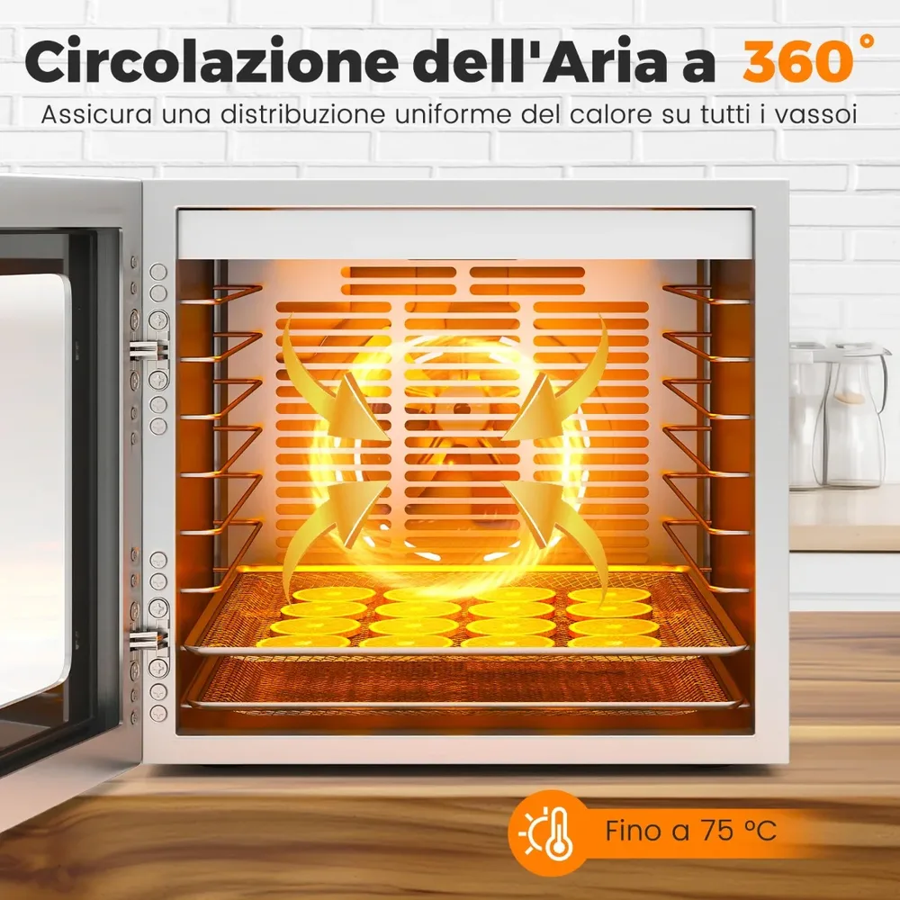 Дехидратор за храна 850 W с 8 тави от неръждаема стомана, таймер 48 ч, 35–75 °C, сребрист, снимка 3