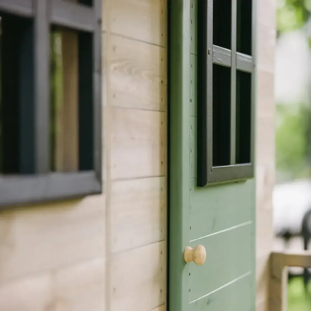 Детска къщичка за приключения Cottage House с платформа, пързалка и една люлка - Пастелно зелен и сив, снимка 4