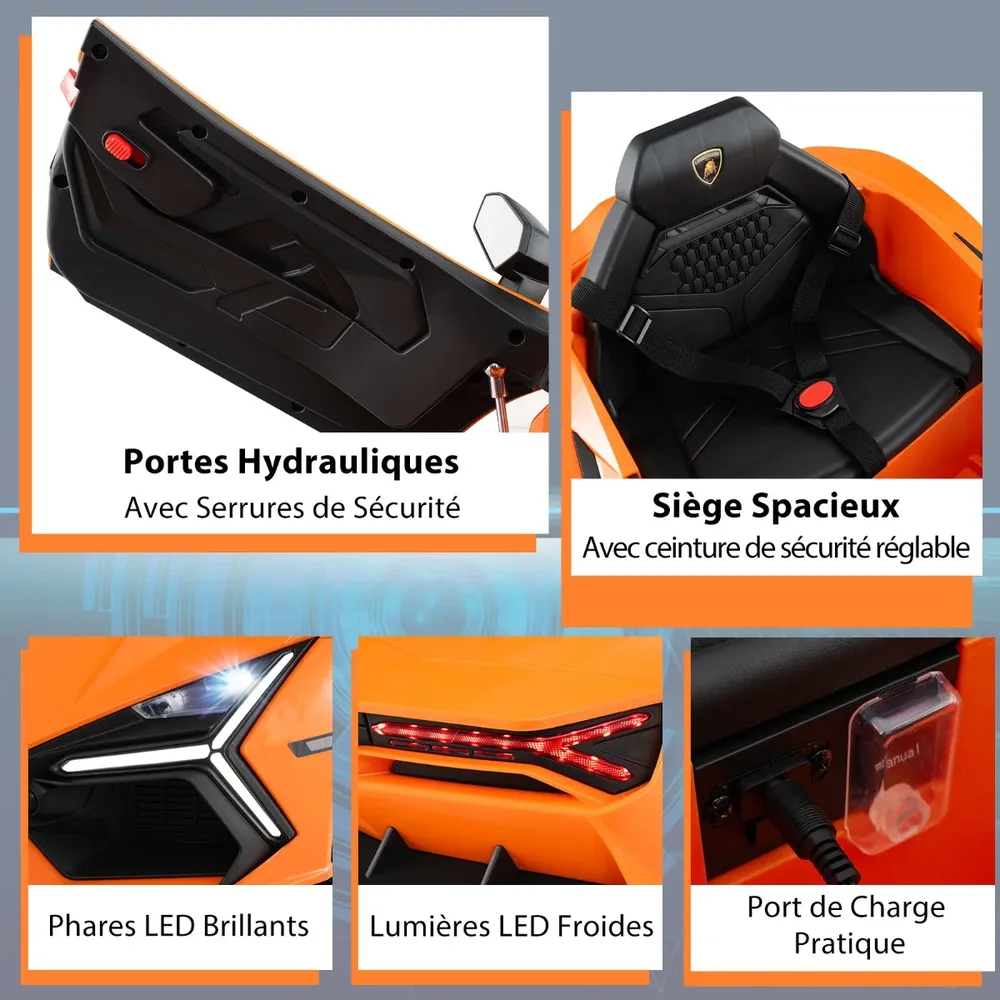 Детска електрическа кола Lamborghini Revuelto 12V с дистанционно, оранжева, снимка 7