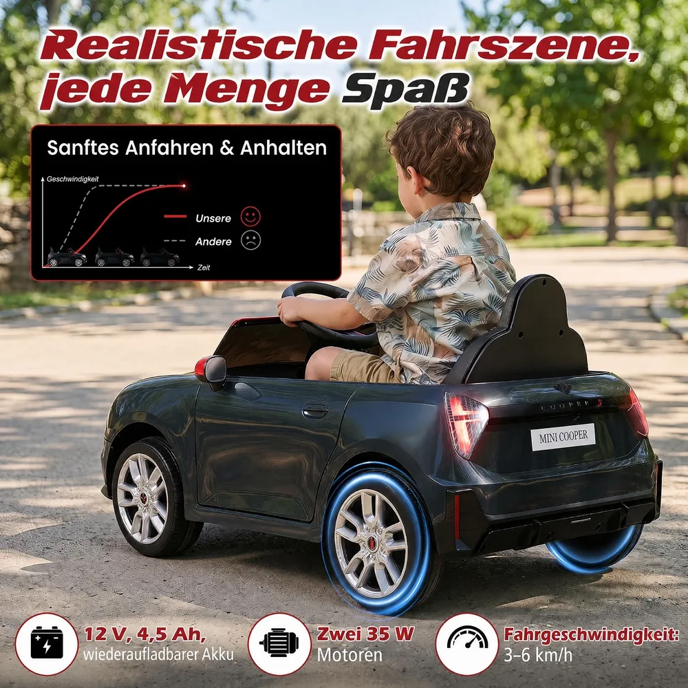 Детска електрическа кола 12 V в стил BMW Mini с дистанционно и LED светлини, черна, снимка 5