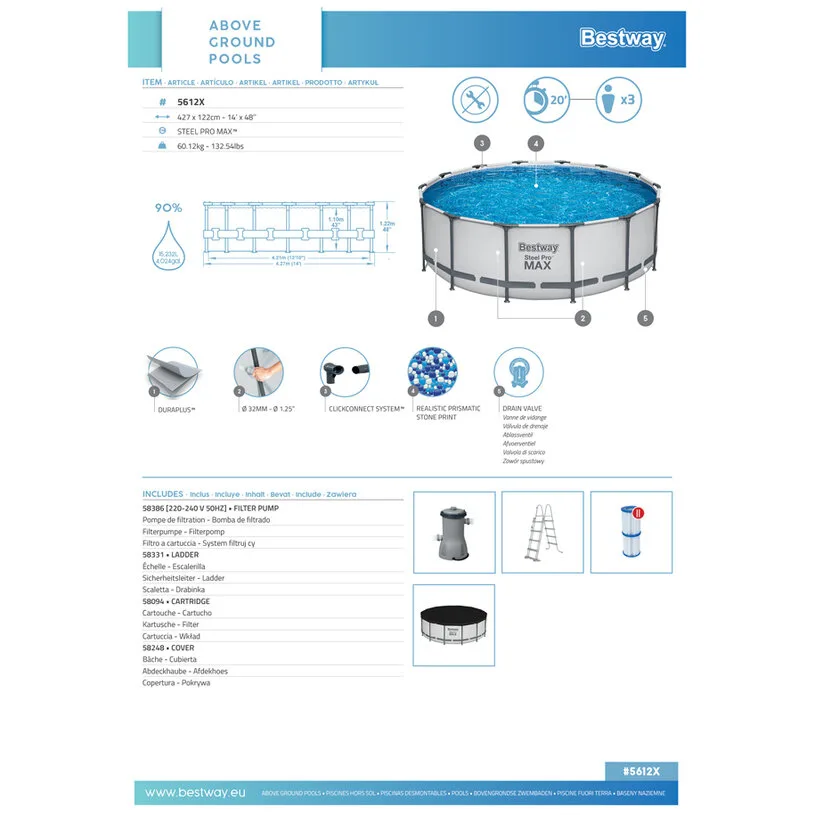Басейн сглобяем Bestway 4,27 × 1,22 м, снимка 3