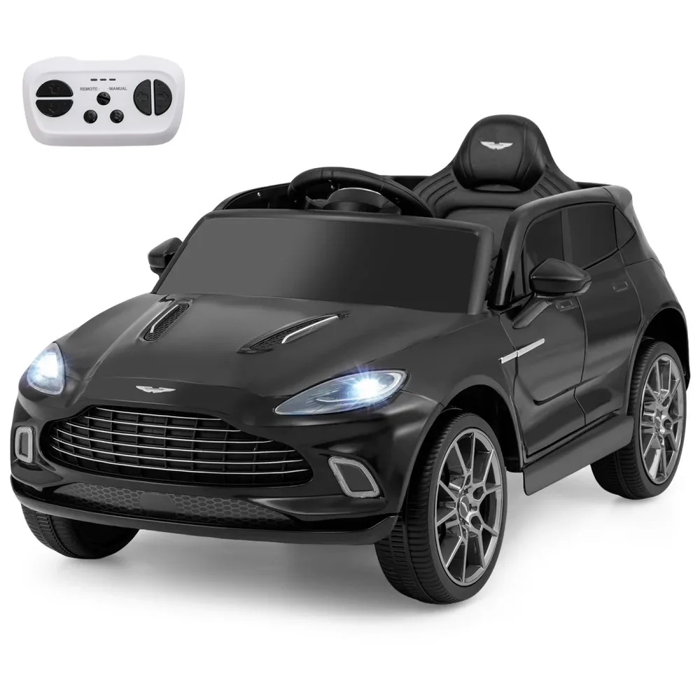 Детска електрическа кола Aston Martin 12 V с дистанционно, музика и LED светлини, черна