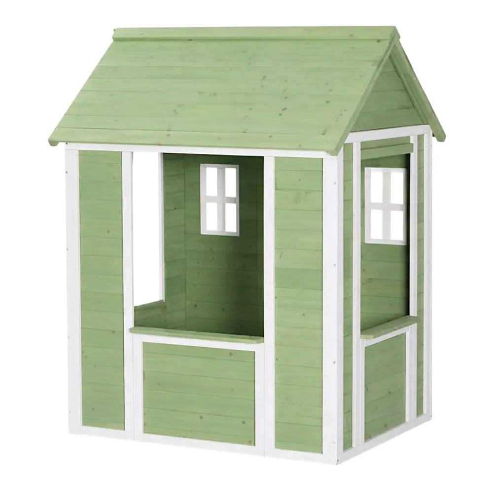Детска дървена къщичка за игра на открито – градинска къща за деца, зелено и бяло, 107×90×144 см, снимка 6