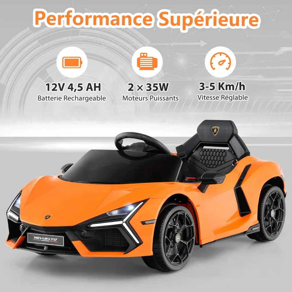 Детска електрическа кола Lamborghini Revuelto 12V с дистанционно, оранжева, снимка 6