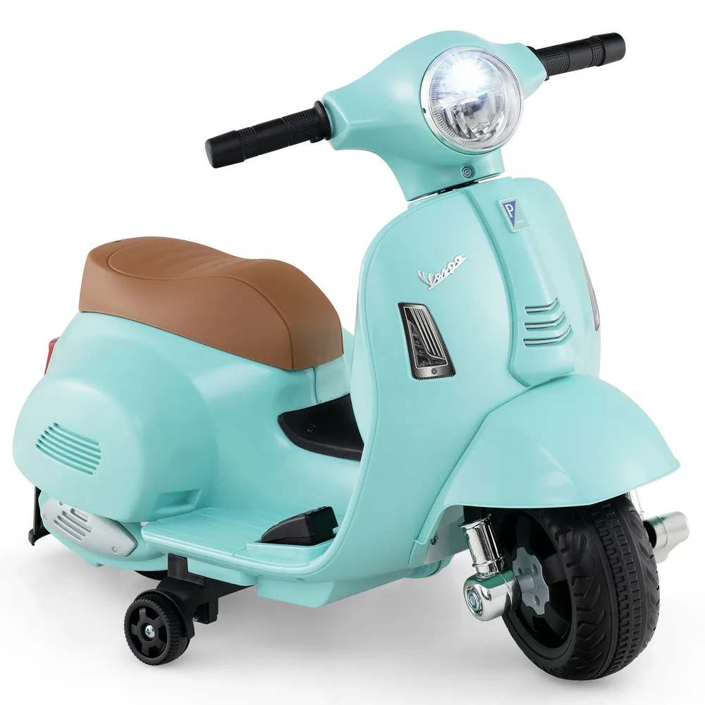 Детски електрически мотор Vespa 6V с LED фар и помощни колела, син, снимка 3
