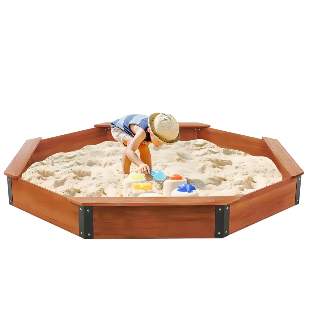 Голям детски пясъчник, дървен OCTAGON, водоустойчиво покривало, 199х199х23 см., снимка 6