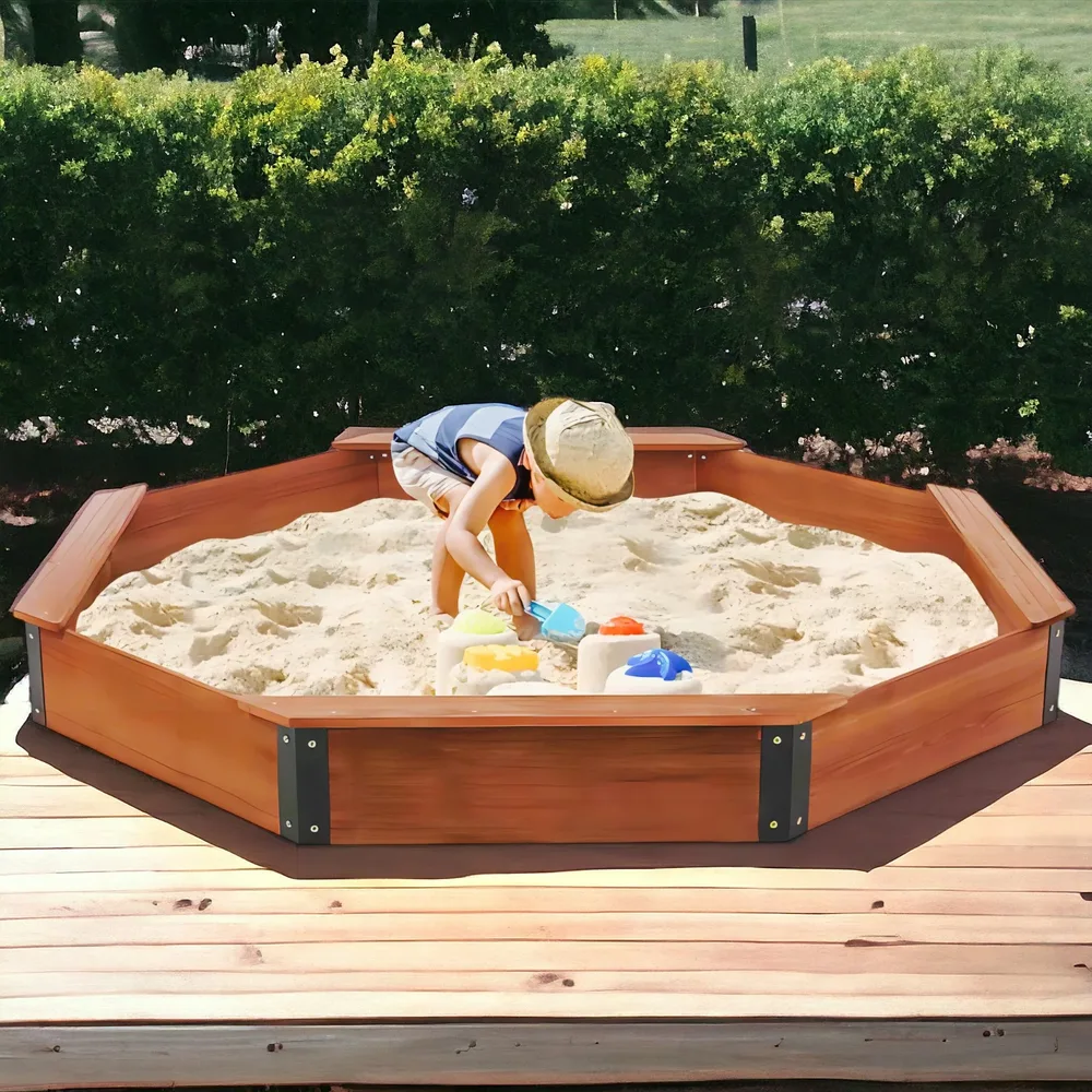 Голям детски пясъчник, дървен OCTAGON, водоустойчиво покривало, 199х199х23 см., снимка 9