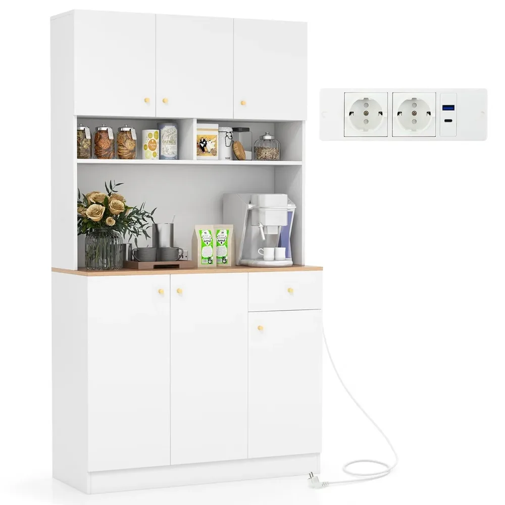 Висок кухненски шкаф с контакти и USB порт, 100 × 40 × 181 см, бял