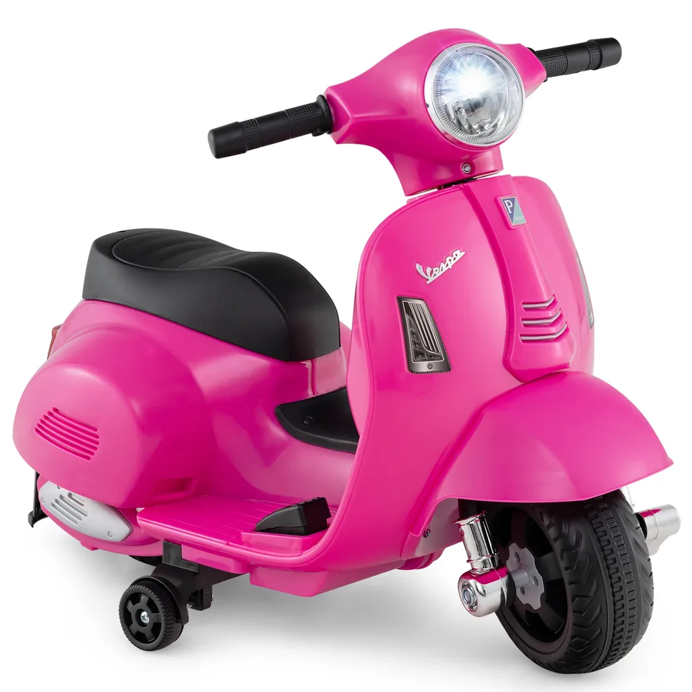 Детски електрически мотор Vespa 6V с LED фар и помощни колела, розов