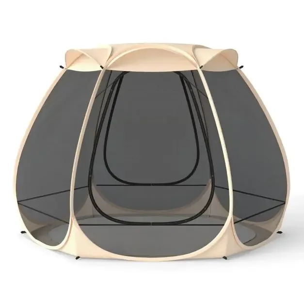 Pop-up палатка с мрежа против комари от всички страни, за 4–6 души, 310 × 270 см, бежова, снимка 3