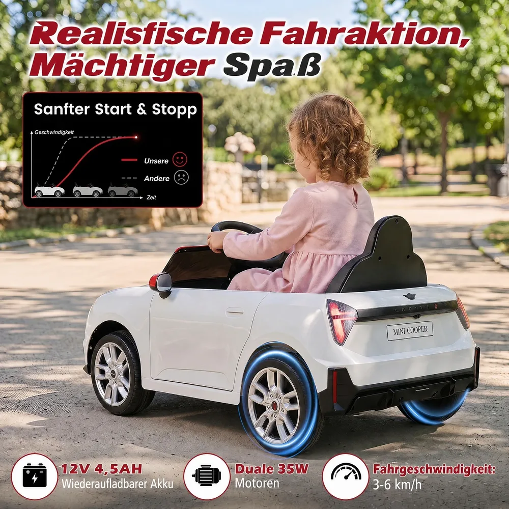 Детска електрическа кола 12 V в стил BMW Mini с дистанционно и LED светлини, бяла, снимка 6