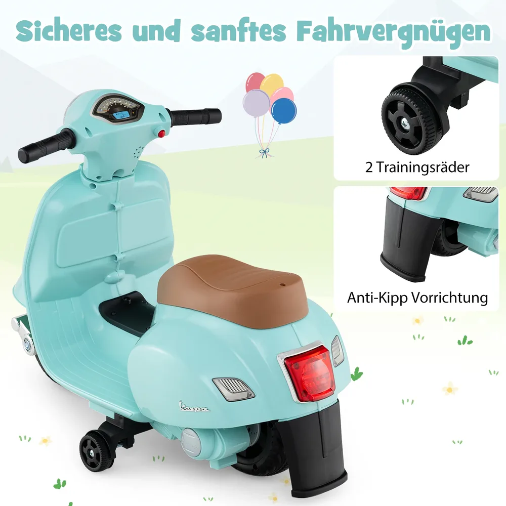 Детски електрически мотор Vespa 6V с LED фар и помощни колела, син, снимка 7