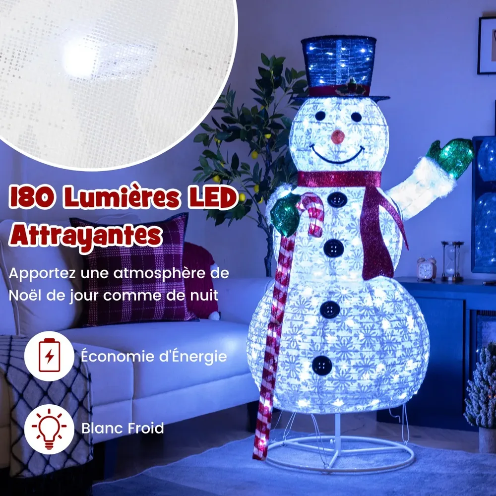 Светещ снежен човек със шапка и шал, 150 см, със 180 LED светлини, снимка 2