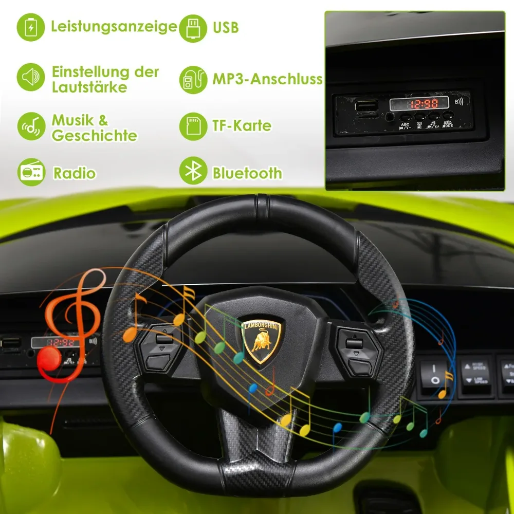 Детска електрическа кола Lamborghini 12V с дистанционно 2.4G и MP3, зелена, снимка 4