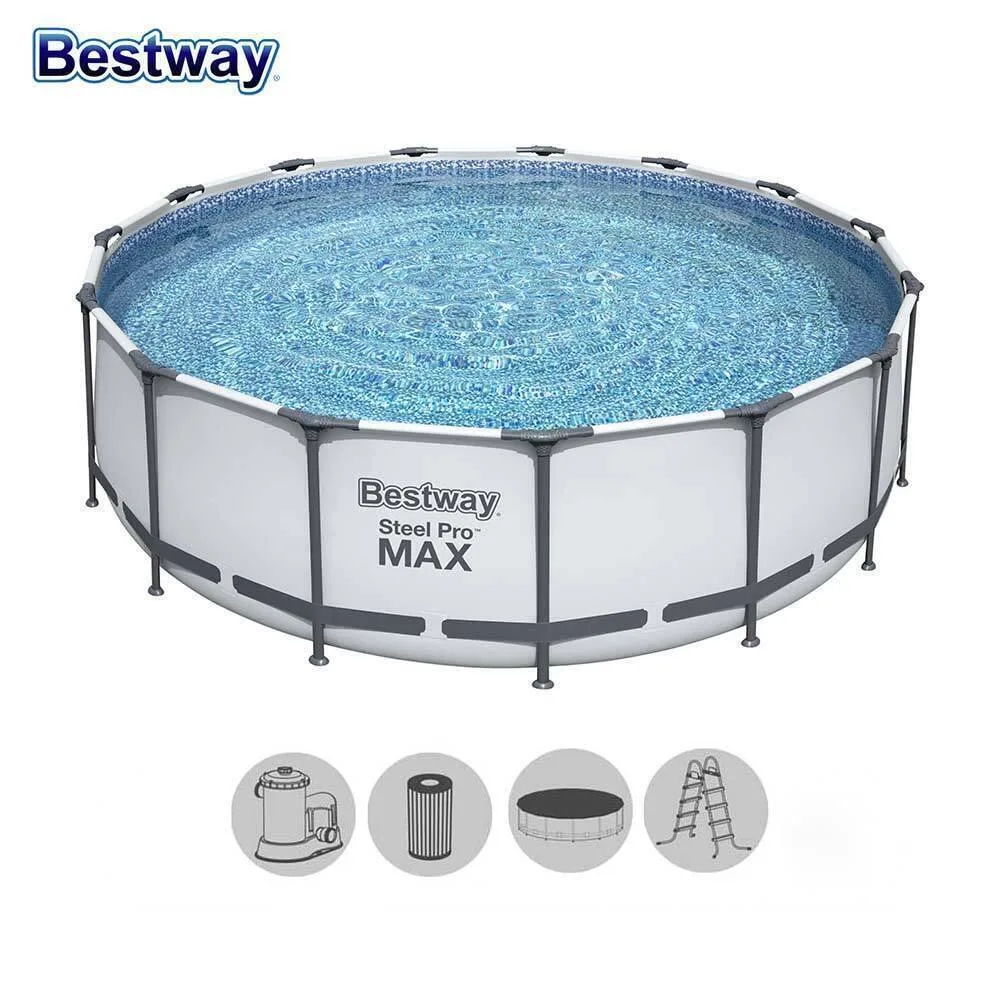 Басейн с метална конструкция, 457 × 122 см, Bestway 56438 Steel Pro Max, с филтър, стълба и покривало