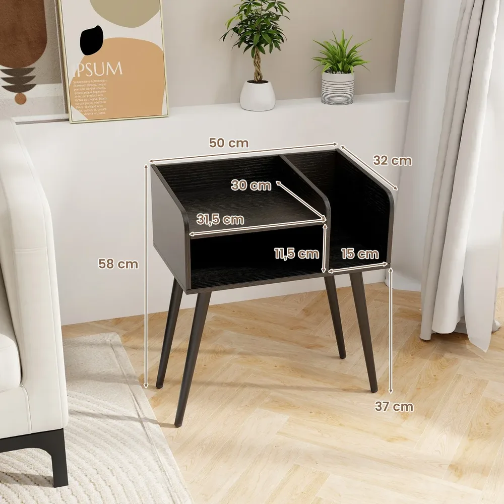 Комплект от 2 нощни шкафчета на 2 нива в стил mid-century, черни, снимка 5