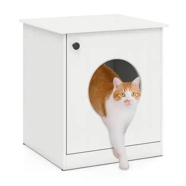 Шкаф за котешка тоалетна с широк плот, 51 × 47 × 57 см, бял