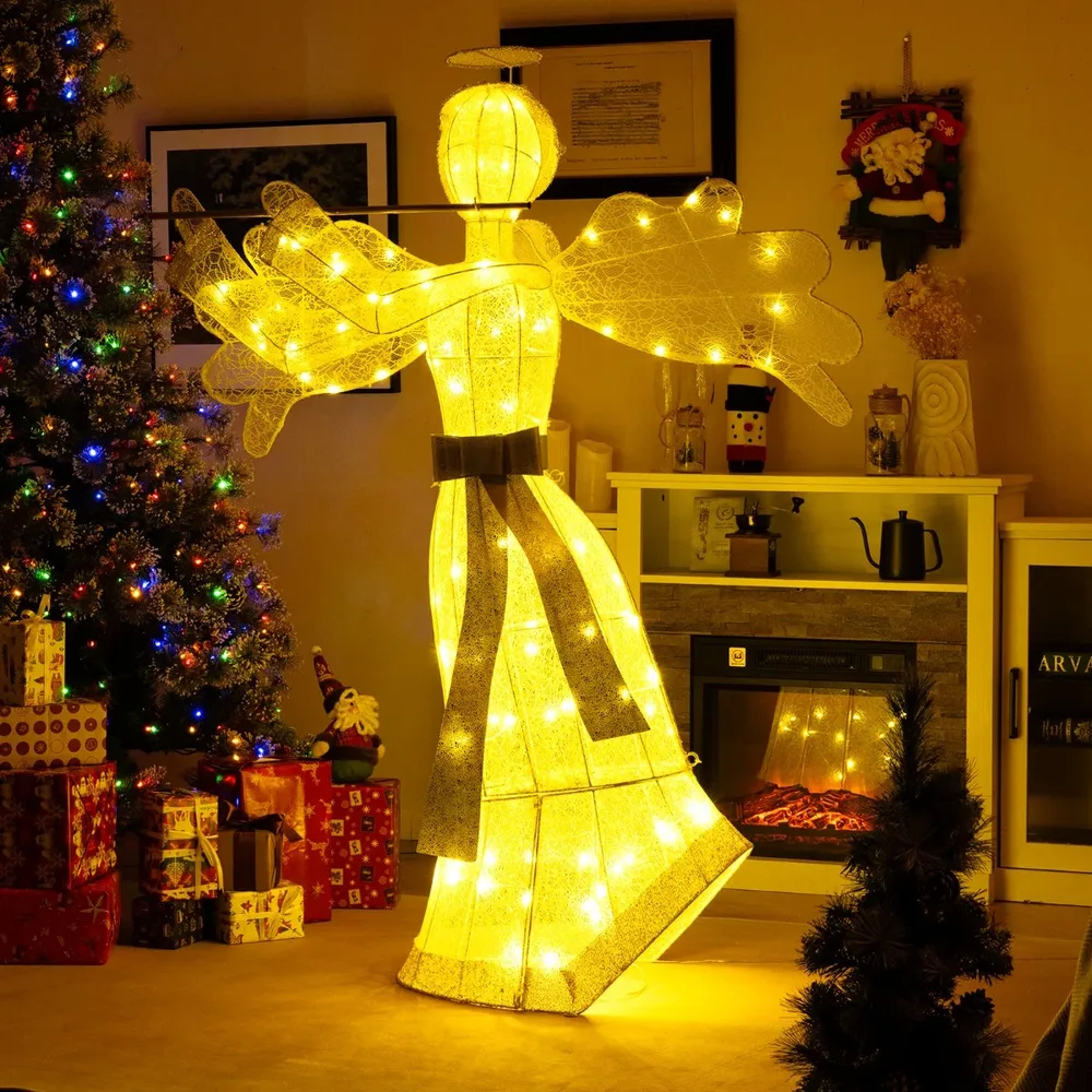 Светещ коледен ангел, 150 см, със 100 LED светлини, бяло-златист, снимка 4
