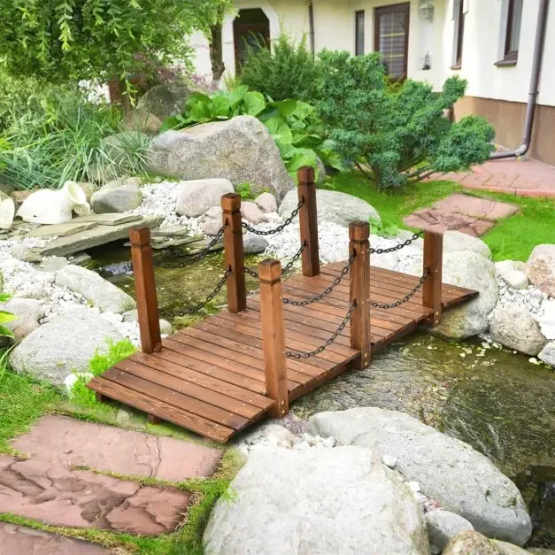 Класически дървен градински мост със защитни вериги, 150 см, снимка 6