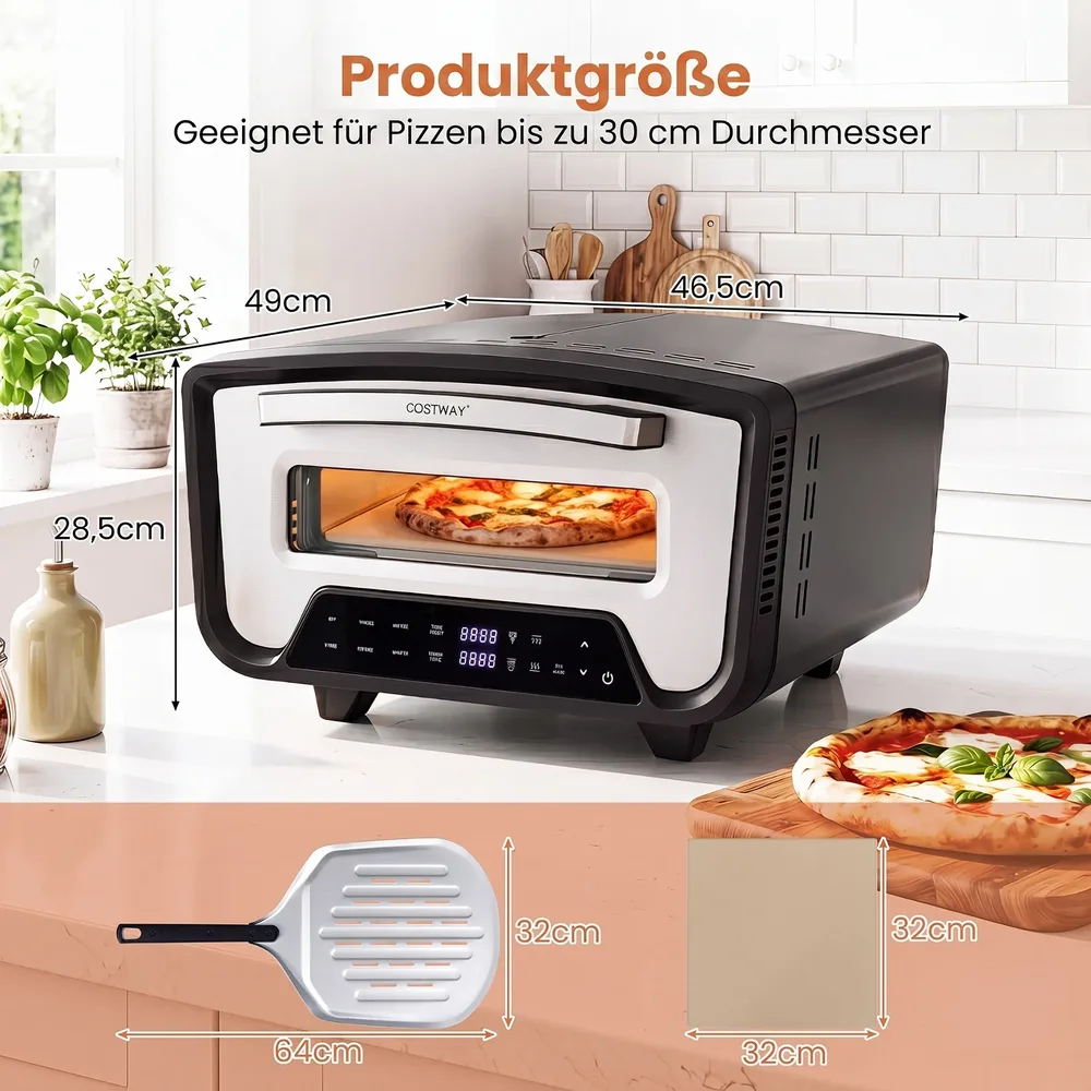 Електрическа пещ за пица за дома с 8 програми и сензорен дисплей, до 455 °C, черна, снимка 6