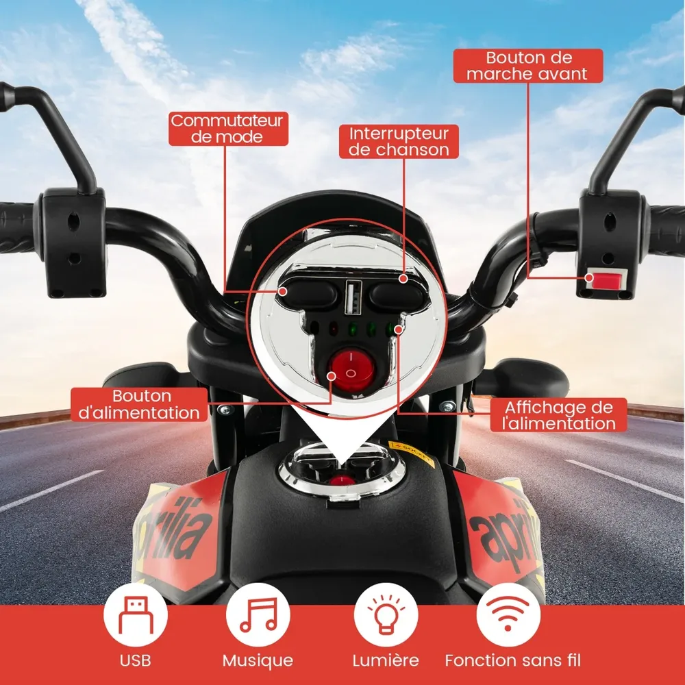 Детски електрически мотор Aprilia 12 V с помощни колела, лицензиран, черен, снимка 8
