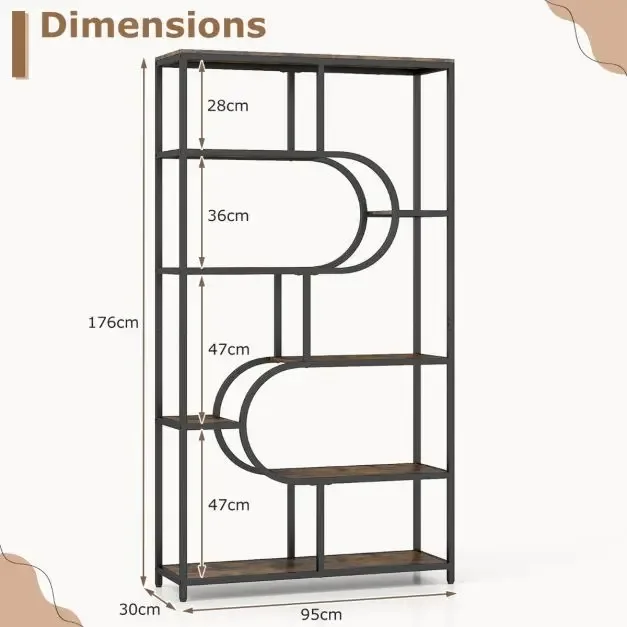 Индустриална U-образна етажерка с 8 открити рафта, 95 × 30 × 175 см, кафява, снимка 5