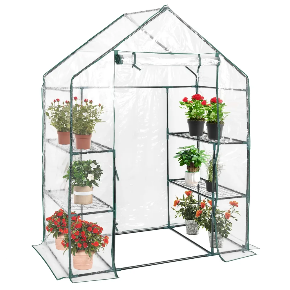 Оранжерия с PVC фолио и рафтове за растения, 143 × 73 × 195 см, снимка 4