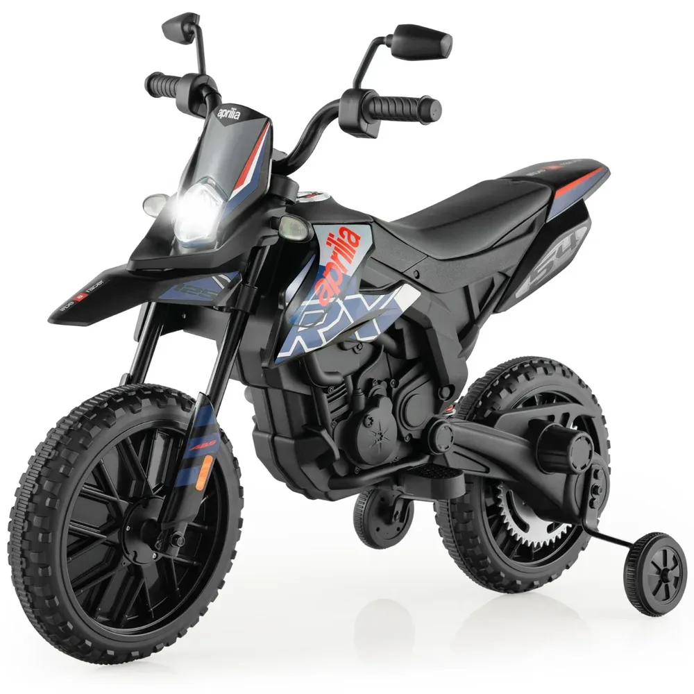Детски електрически мотор Aprilia 12V с помощни колела, музика и фар, син, снимка 8