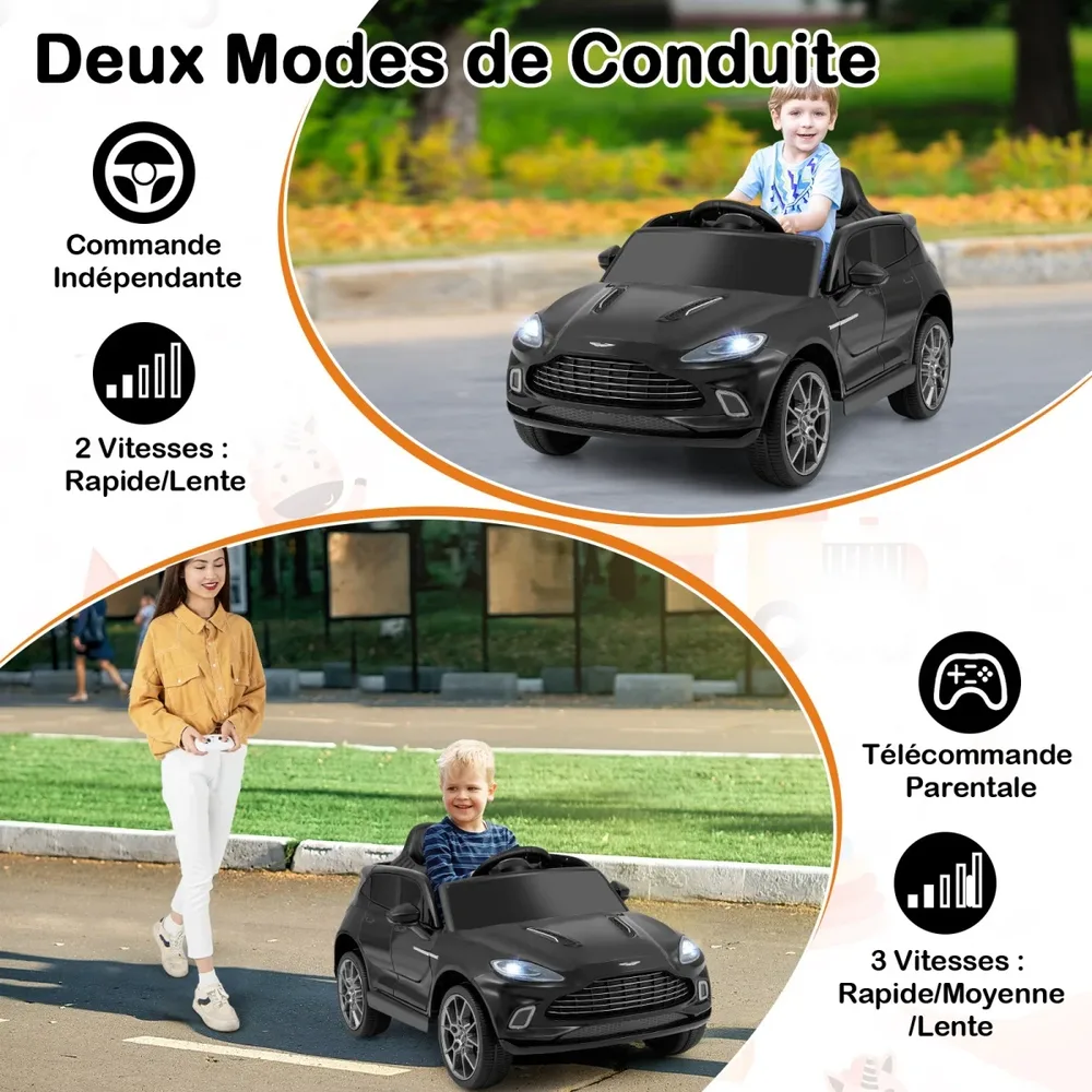 Детска електрическа кола Aston Martin 12 V с дистанционно, музика и LED светлини, черна, снимка 4