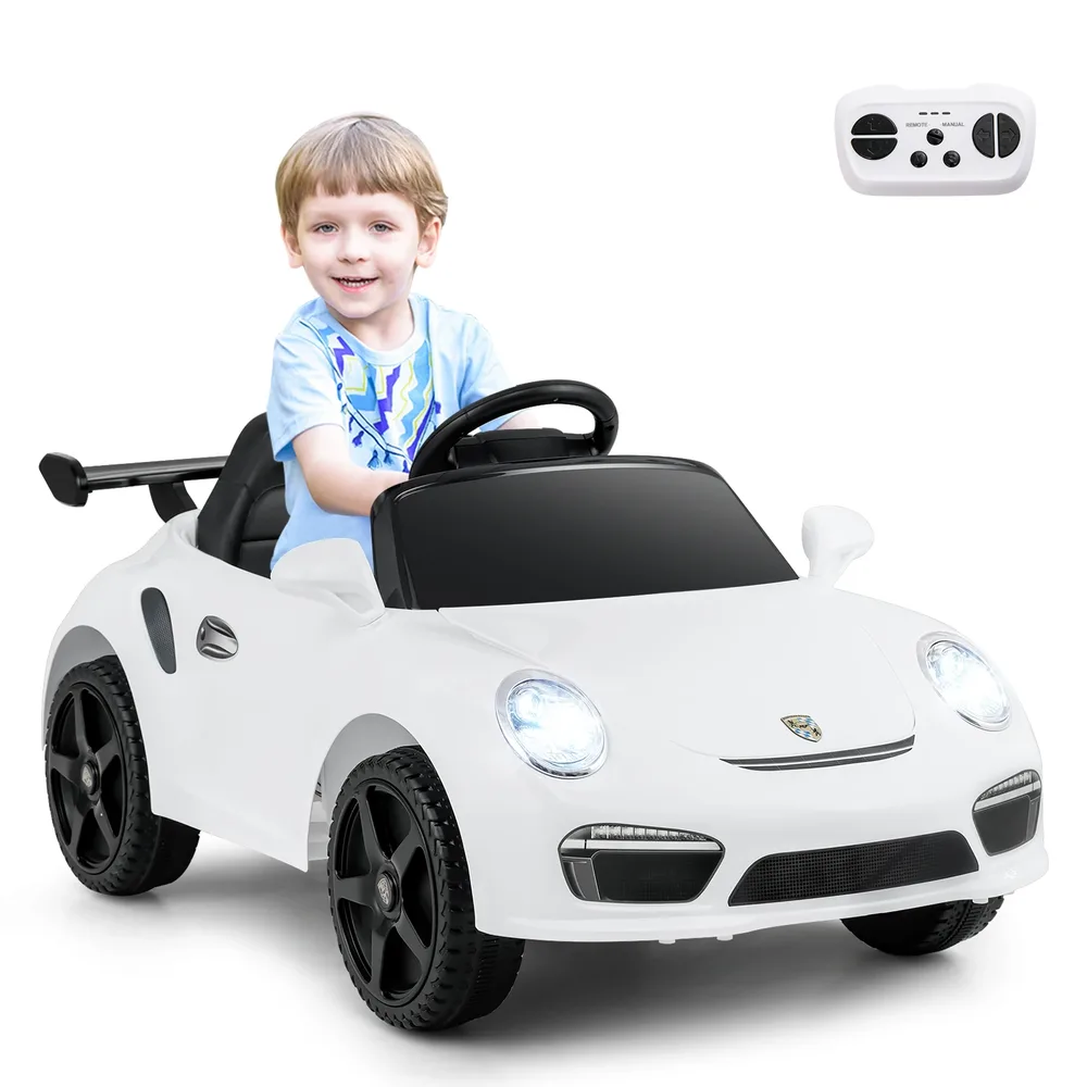 Детска електрическа кола Porsche 12 V с дистанционно и плавен старт, бяла