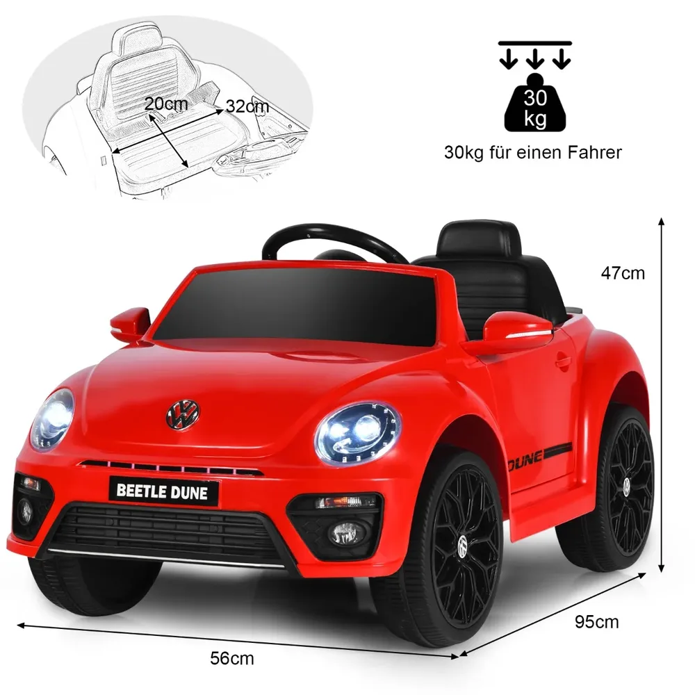Детска електрическа кола VW Beetle с музика, 2 режима на светлини и дистанционно, червена, снимка 6