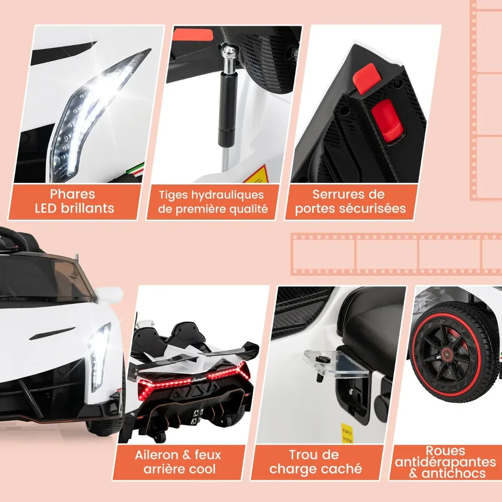 Детска електрическа кола Lamborghini 12V с дистанционно, LED фарове и музика, бяла, снимка 8