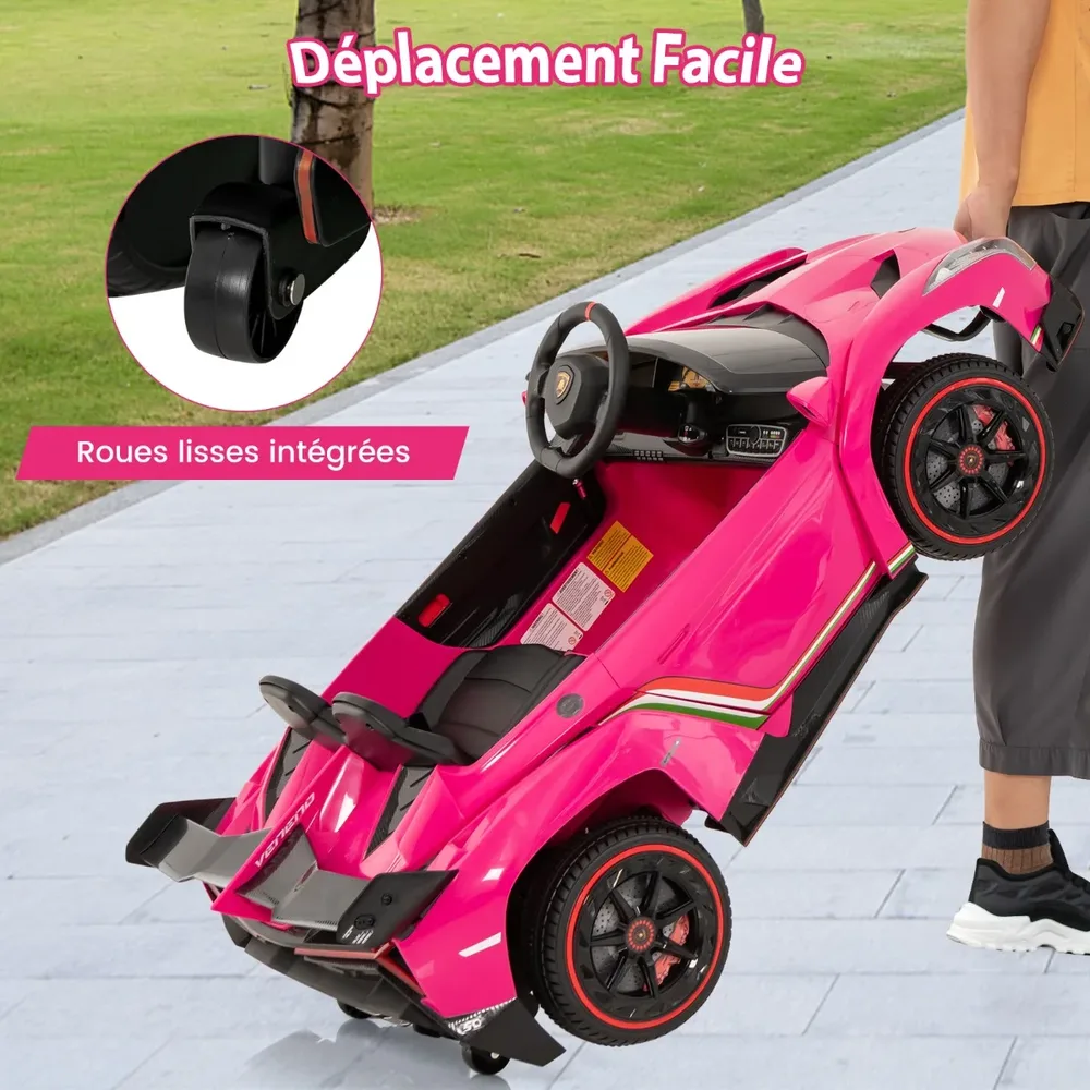 Детска електрическа кола Lamborghini 12V с дистанционно, LED фарове и музика, розова, снимка 8