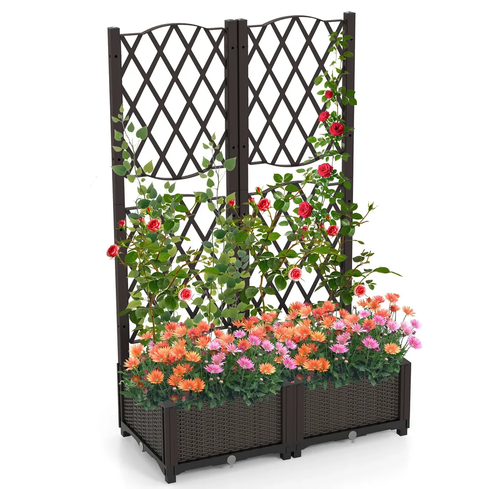 Саксия с решетка за катерливи растения със самополиване, 80 × 40 × 122 см, кафява, снимка 5