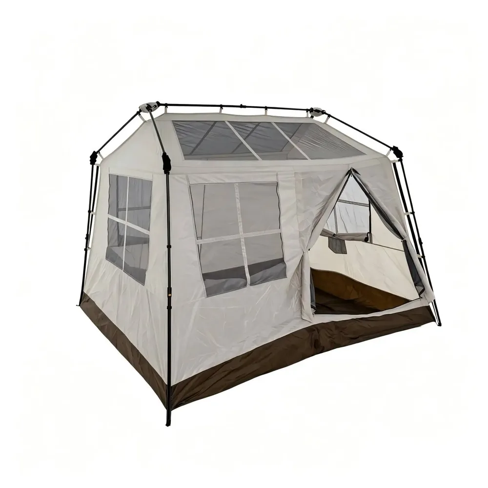 Pop-up къмпинг палатка за 4 души, 275 × 245 × 188 см, с 4 мрежести прозореца, бежова