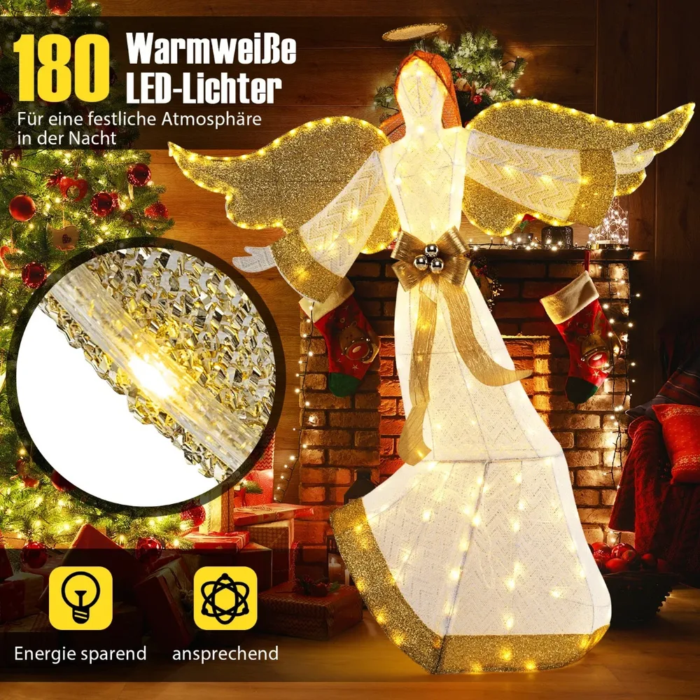 Светещ коледен ангел за двор, 160 см, със 180 топли LED светлини, снимка 7