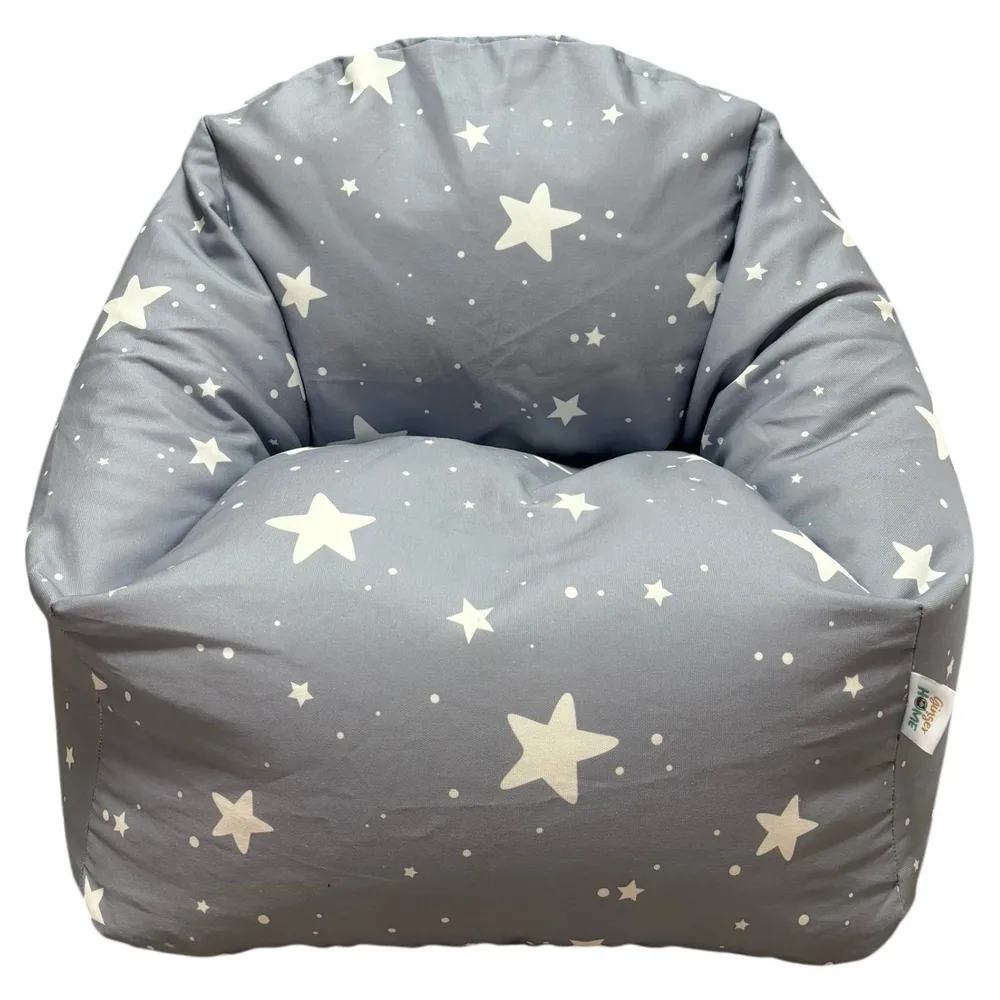 Детски пуф кресло Little Stars, 100% памук, сив барбарон със звезди, 55x44x55 см