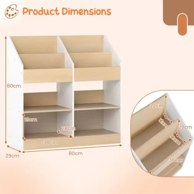 Детска етажерка за книги с 4 вертикални и 4 кубични отделения, 80 × 29,5 × 80 см, бяла, снимка 5