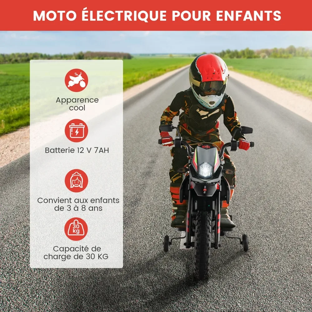 Детски електрически мотор Aprilia 12 V с помощни колела, лицензиран, червен, снимка 2