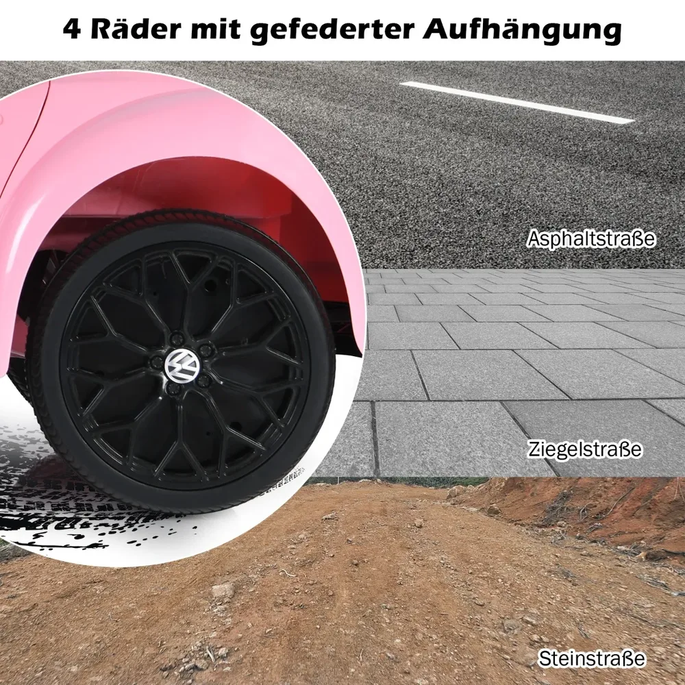 Детска електрическа кола VW Beetle с музика, 2 режима на светлини и дистанционно, розова, снимка 3